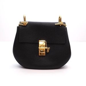 Chloe Black Gold Leather Drew Crossbody Bag